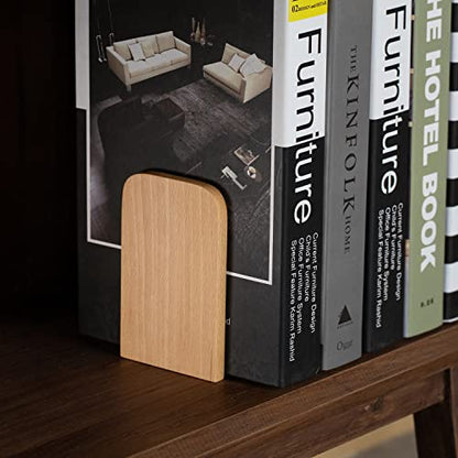 muso wood Beech Book Ends for Shelves, 2 Pairs | Non-Slip Bookends, Heavy Duty Wooden Bookend, Suitable for Books & Movies Storage - color: Beech-2 Pairs
