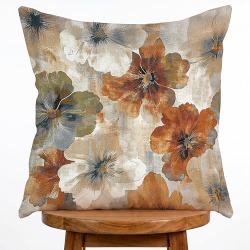 Floral Pillow Cover, Spring Summer Floral Double Sided Printed Throw Pillow Covers Home Decor, Pillowcase Cushion Cover for Bedroom Sofa Farmhouse Living Room, 18x18Inch (Brown) - color: Brown