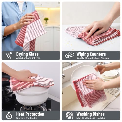 Homaxy Premium 100% Cotton Kitchen Towels 18"x28", 4 Pack, Red | Large Kitchen Hand Towels, Soft and Absorbent Tea Towel, Dish Towels with Hanging Loops - color: Red, size: 18 x 28 - 4 Pack