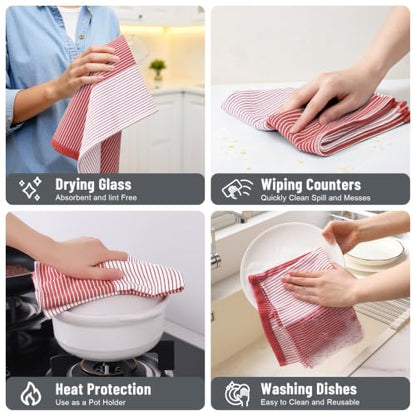 Homaxy Premium 100% Cotton Kitchen Towels 18"x28", 4 Pack, Red | Large Kitchen Hand Towels, Soft and Absorbent Tea Towel, Dish Towels with Hanging Loops - color: Red, size: 18 x 28 - 4 Pack
