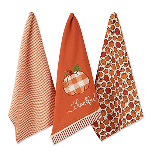 DII Pumpkin Spice Fall Kitchen Towels Collection Durable Cotton Cloth, Decorative and Absorbent, Dish Towel Set, 18x28, Thankful Check, 3 Piece - color: Thankful Check, size: Dish Towel Set, 18x28", 3 Piece