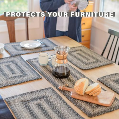 Homespice Flint Hill Jute Braided Placemats, Rect 13x19 Set of 6 | Grey Protects Tabletop in Style and Everyday and Holiday Table Mats, Rich Colors, Reversible and Durable - color: Flint Hill