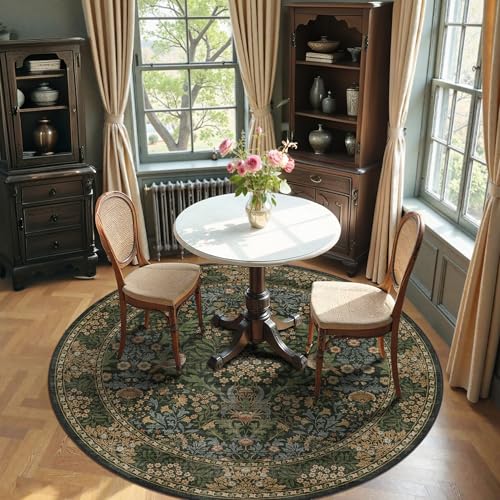 5ft Round Washable Area Rug Non-Slip Carpet for Bedroom Gold Green - color: Gold Green (Larger Pattern), size: 5' (Round)