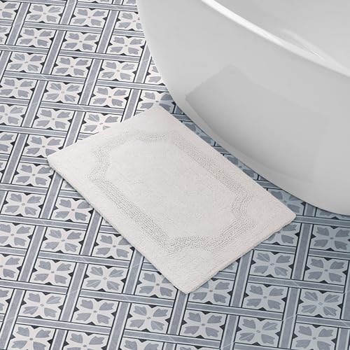 Laura Ashley - Reversible Cotton Bath Mat, Premium Bathroom Décor, Machine Washable Bathroom Rug, Highly Absorbent, 17"x24", Ivory - color: Ivory, size: 1'5" x 2' (Rectangular)