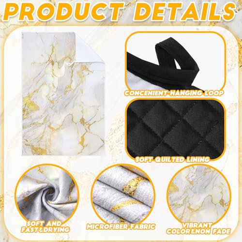 Sratte 6 Pcs Farmhouse Marble Kitchen Towels Pot Holders Oven Mitts Set 2 Dish Towels 2 Potholders 2 Cooking Mittens Oven Glove for Cooking Baking Grilling Supply (White, Gold) - color: White, Gold