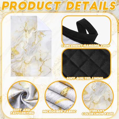 Sratte 6 Pcs Farmhouse Marble Kitchen Towels Pot Holders Oven Mitts Set 2 Dish Towels 2 Potholders 2 Cooking Mittens Oven Glove for Cooking Baking Grilling Supply (White, Gold) - color: White, Gold