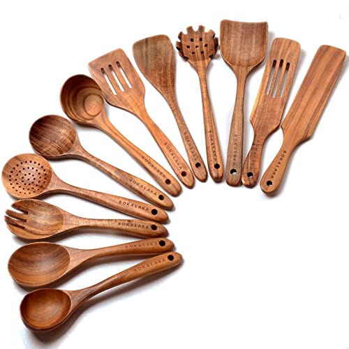 Wooden Spoons for Cooking,12 Wood Kitchen Utensils Set with Comfort Grip