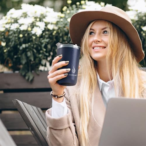 Ideus 20 oz Tumbler, Travel Coffee Mug with Splash Proof Sliding Lid, Double Wall Stainless Steel Vacuum Insulated Coffee Mug for Home and Office, Keep Beverages Hot or Cold, Navy blue - color: Navy Blue