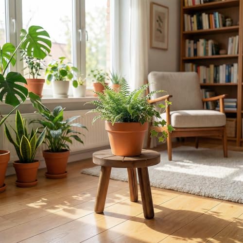 Wood Plant Stands 5-Pack Indoor, Plant Stool, Dark Brown | Premium carbonized pine with moisture-resistant, burr-free finish, Snap together in 60 seconds, no tools needed - color: Dark Brown, size: 5-Pack