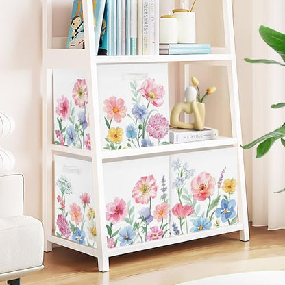 Clastyle 11.8" Flower Storage Basket Set of 3 for Kid Women Toy Clothes Bin | Collapsible Fabric Book Bin, Metal Frame Bottom Board, Cube Organizer, Closet Nursery Pantry Shelf Bedroom, Watercolour - color: Watercolour