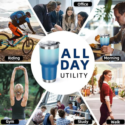 30 oz Tumbler with Lids and Straws Double Wall Vacuum Insulated Tumbler Cup,Stainless Steel Leak-proof Thermal Tumbler Travel Coffee Mug for Cold and Hot Drinks,Gradient Blue - color: Gradient Blue, size: 30 Ounces