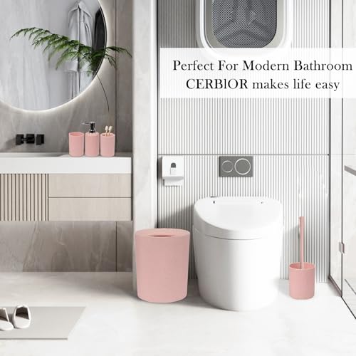 CERBIOR Bathroom Accessories Set 6 Piece Wheat Straw Bath Ensemble,Pink | Includes Soap Dispenser,Tooth Brush Holder,Toothbrush Cup, Soap Dish for Decorative Countertop and Housewarming Gift - style: Pink