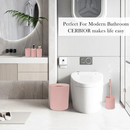 CERBIOR Bathroom Accessories Set 6 Piece Wheat Straw Bath Ensemble,Pink | Includes Soap Dispenser,Tooth Brush Holder,Toothbrush Cup, Soap Dish for Decorative Countertop and Housewarming Gift - style: Pink