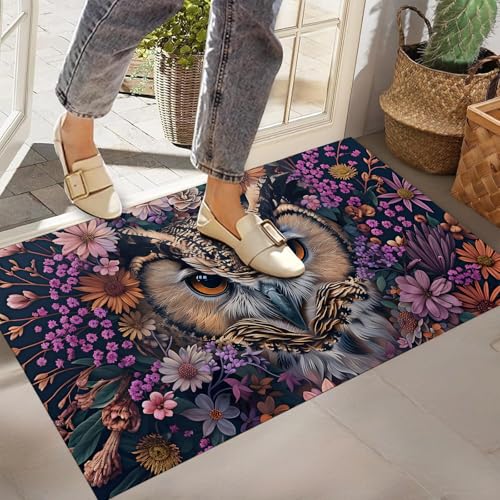 Flower Owl Indoor Door Mat,Non-Woven Fabric Door Mat,Anti-Slip Backing Welcome Mat for Front Door,Indoor Entrance,Kitchen, Bedroom,Living Room-Durable Floor Mat for Home Decor & All Seasons - color: Owl46