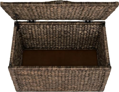 Water Hyacinth Wicker Storage Trunk, Brown Wash, 30x17.5x17.5 | Safety Hinge, Heavy-duty, Metal Frame - color: Brown Wash, size: 30" x 17.5"