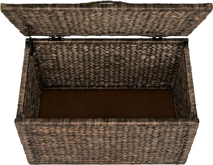 Water Hyacinth Wicker Storage Trunk, Brown Wash, 30x17.5x17.5 | Safety Hinge, Heavy-duty, Metal Frame - color: Brown Wash, size: 30" x 17.5"