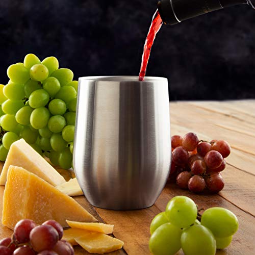 Stainless Steel Wine Glasses with Lid (Set of 4) - 12 oz Double Walled Insulated Outdoor Wine Tumblers - 100% Unbreakable & Stemless - Drinkware Set for: Wine, Coffee, Water