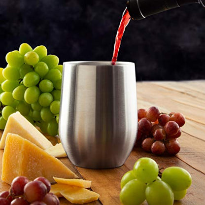 Stainless Steel Wine Glasses with Lid (Set of 4) - 12 oz Double Walled Insulated Outdoor Wine Tumblers - 100% Unbreakable & Stemless - Drinkware Set for: Wine, Coffee, Water