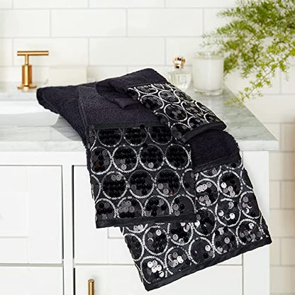 Zahari Home Sinatra 3 Piece Bathroom Towel Set Bath Towel Hand Towel Wash Cloth Absorbent, Black - color: Black