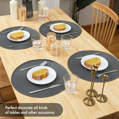 Winknowl Round Braided Placemats Set of 4 Washable Woven Heat Resistant Table Mats for Kitchen Dining Tables 15 inch Round Place Mats (Dark Gray,4pcs) - color: Dark Gray, size: 4pcs