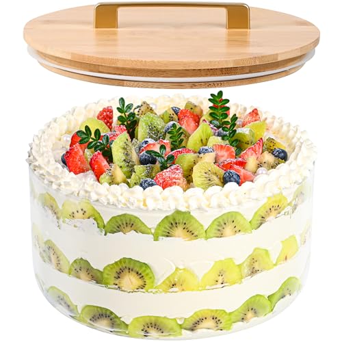 Glass Trifle Bowl with Airtight Lid, 197oz Large Salad Bowl, Glass Serving Bowl for Popcorn, Cake, Salad, Fruit, Baking, Dessert and Party Diy, BPA Free, Oven, Dishwasher Safe - size: 10 INCH