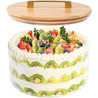 Glass Trifle Bowl with Airtight Lid, 197oz Large Salad Bowl, Glass Serving Bowl for Popcorn, Cake, Salad, Fruit, Baking, Dessert and Party Diy, BPA Free, Oven, Dishwasher Safe - size: 10 INCH