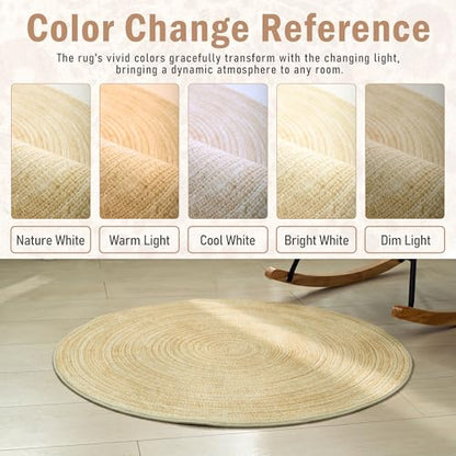 Carvapet 2ft Round Rug Faux Jute Washable Low Pile Carpet | Faux Jute Texture with Washable Low Pile Surface and Non Slip Rubber Backing for Entryways, Bedrooms, Vanities and Bathrooms - color: S-yellow, size: 2' (Round)