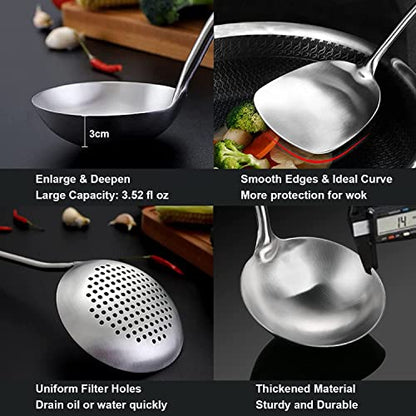 Wok Utensils for Carbon Steel, Stainless Steel Wok Spatula, Wok Tools Professional Set, 3-Pieces Food-Grade 304 Stainless Steel Cooking Utensils All Metal, Dishwasher Safe - color: Natural 3