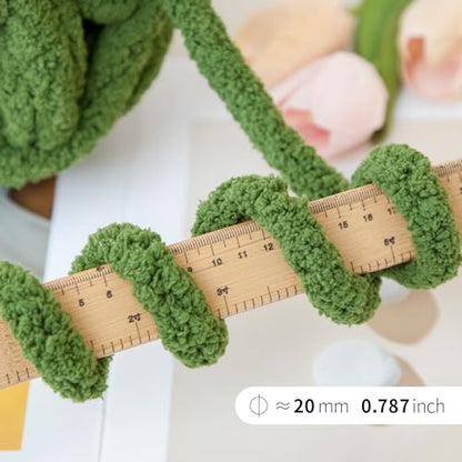 Franel Olive Green Chunky Chenille Yarn for Hand Knitting Blanket (8 Pack, Total 64oz) - Shed-Resistant Fluffy Jumbo Yarn for Crocheting, Super Bulky Big Yarn for DIY Throw, Pre-Wound & Tangle-Free - color: 02