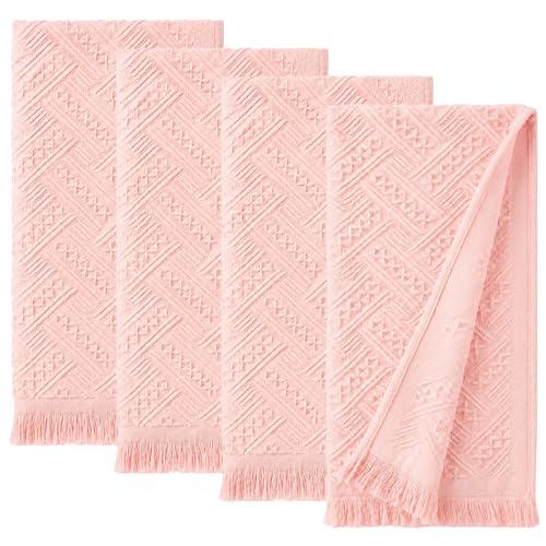 4-Pack Pink Luxury Decorative Bathroom Hand Towels – 13"x29.1" Boho Bath Hand Towels Set with Jacquard Weave & Fringe, Cotton Absorbent Soft Face Towels for Kitchen/Bathroom/Farmhouse - color: Pink