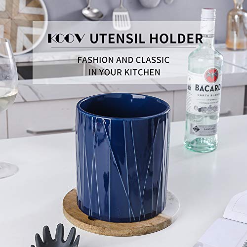 KOOV Kitchen Utensil Holder, Large Ceramic Utensil Crock, Deep and Stable, Containers for Household or Kitchen Use (Aegean) - color: Aegean