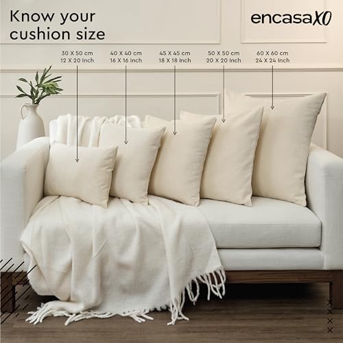 Cotton Canvas Throw Pillow Covers By Encasa Pack of 2 Grey 12"x12" No Insert with Hidden Zipper | Decorative Cushion Covers for Fall, Halloween, Thanksgiving, Christmas | Durable Cotton Canvas | Concealed Invisible Zipper | Ideal for DIY & Embroidery | Li