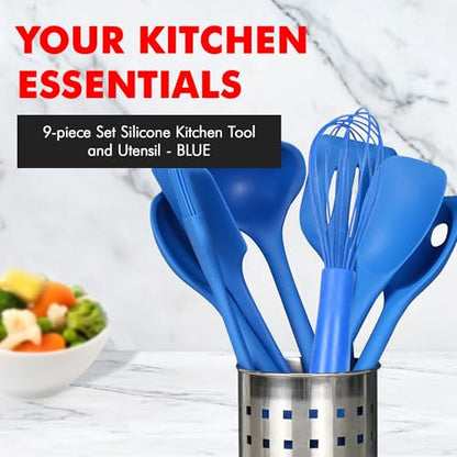 Chef Craft 9 Piece Silicone Kitchen Tool and Utensil Set, Blue - color: Blue, size: 9 Piece Set