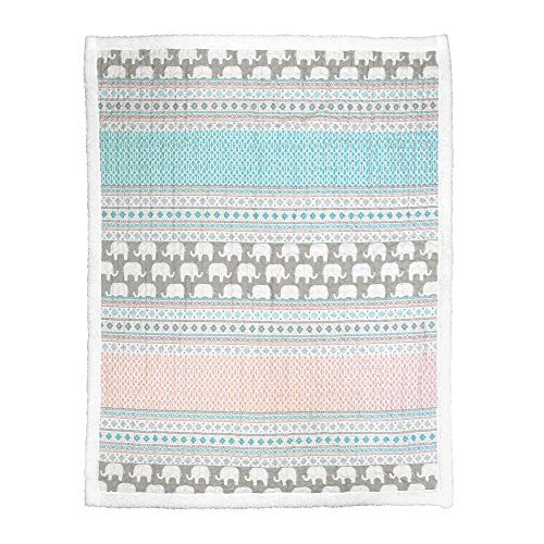 Lush Decor Elephant Stripe Fuzzy Reversible Sherpa Throw Blanket 60” x 50” Turquoise & Pink