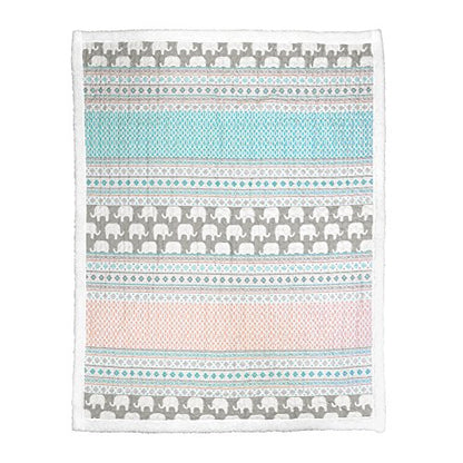 Lush Decor Elephant Stripe Fuzzy Reversible Sherpa Throw Blanket 60” x 50” Turquoise & Pink
