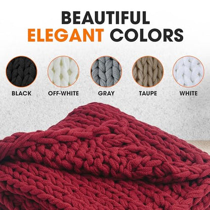 Cheer Collection Chunky Knit Blanket - Throw Blankets for Bed & Couch, Cozy Chunky Knit Throw Blanket, Ultra-Soft Oversized Knitted Blanket, Machine Washable Knit Throw Blanket- 50''x60'', Burgundy - color: Burgundy