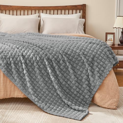 BEDELITE Grey Checked Fleece Throw Blankets Queen Size for Bed, 90x90 Inch | Soft Warm Fuzzy Fluffy Blanket for Bed Sofa, Lightweight Plush Cozy Blankets for Home Room Decor, Gift for Women, All Season - color: Grey, size: Queen(90"x90")