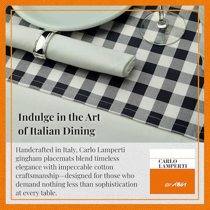 Premium Gingham Check Cloth Placemats by Carlo Lamperti Italy (Set of 4) 100% Cotton Carbon Grey Plaid Place Mats, 20x14 Jacquard Woven Cloth Stain Release Fabric for Dining Table, Machine Wash - color: Carbon