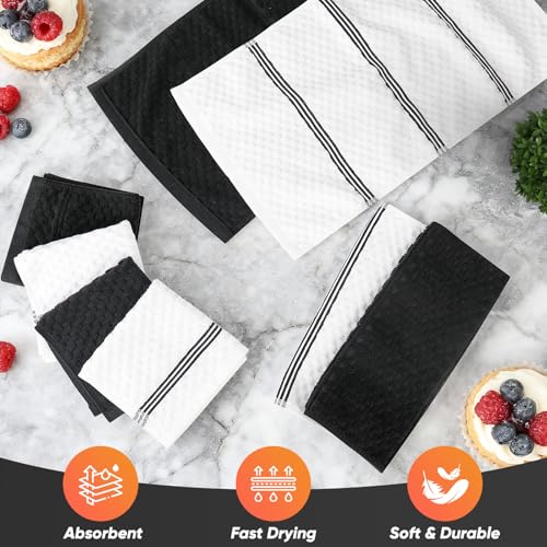 Oven Mitts Kitchen Towels and Dishcloths with Pot Holders Sets, Oven Gloves Hot Pads 500°F Heat Resistant with Silicone Grip, Include 2 Cooking Gloves/2 Potholders/4 Kitchen Towels/4 Dish Towels - color: Black