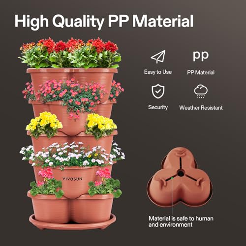 VIVOSUN 5 Tier Vertical Gardening Stackable Planter for Flowers, Brown | Planter for Flowers, Herbs, Vegetables, Brown - size: 5-Tier-Brown