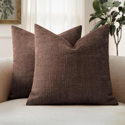 MIULEE Textured Chenille Throw Pillow Covers 18x18 Inch Red Brown | Pack of 2 Decorative Soft Throw Pillows, Solid Textured Cushion Covers, Modern Home Decor for Couch Sofa Bedroom Living Room - color: Beaver Fur, size: 18" x 18" (Pack of 2)