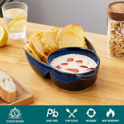 vancasso Starry Chip and Dip Bowl, Anti-Soggy Cereal Bowl, Soup and Sandwich Plate Combo, Breakfast Powls, Divided Snack Bowls Gifts for Wedding Housewarming Party, 2 Pack(Blue) - color: Blue