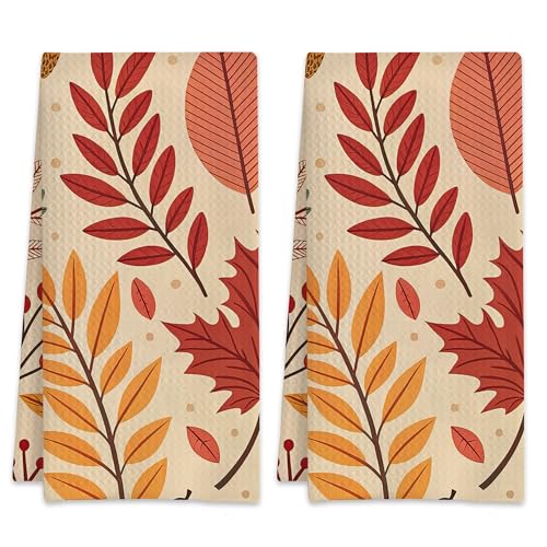 2 Pack Hand Towels Colorful Autumn Leaves Kitchen Towel Absorbent Decorative Towels Set for Drying,Cleaning,Cooking,Bathroom,Holiday 16x24 Inches - color: Colorful Autumn Leaves