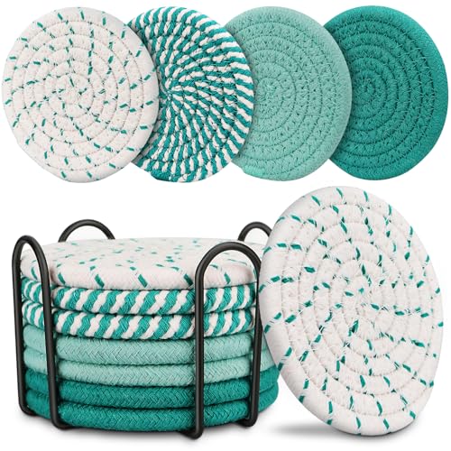 Green Coaster, Drink Coasters, 8 Pack Cup Coasters, Kitchen Table Decor, Table Decor for Living Room, Bar Accessories for The Home Bar Set, Coaster Set for Wooden Tabletop Protection Table - color: Green