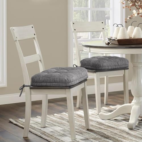Shinnwa Kitchen Chair Cushions Set of 4, Dual-Layer Memory Foam Dining Chair Cushions, Patented Design Seat Pads with Ties, 16.5 x 16.5 x 3.5in, 4 Pack, Grey - color: Grey, size: 4 Count (Pack of 1)