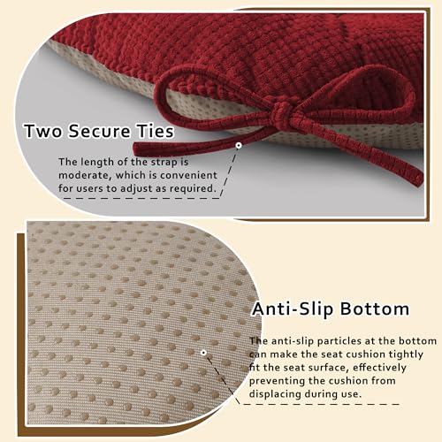 ELFJOY Dining Chair Cushions Set of 2 Non Slip 18"X18"X3" Red | Thick,Textured Fabric, with Ties, Tufted, Large, for Kitchen, Dining Room, Indoor, Bedroom, Living Room, Office, Comfortable - color: Red