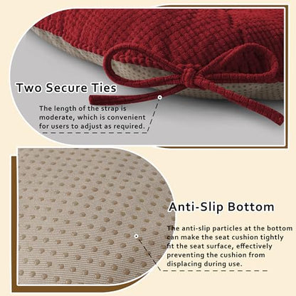 ELFJOY Dining Chair Cushions Set of 2 Non Slip 18"X18"X3" Red | Thick,Textured Fabric, with Ties, Tufted, Large, for Kitchen, Dining Room, Indoor, Bedroom, Living Room, Office, Comfortable - color: Red