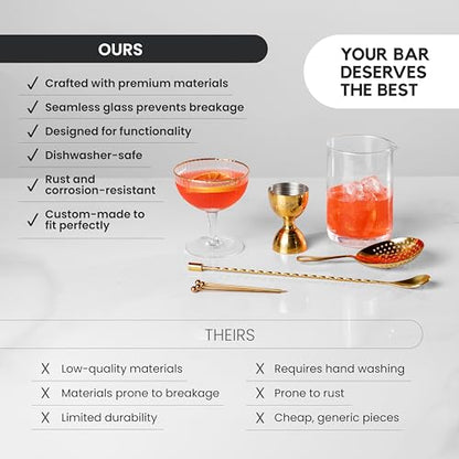 A Bar Above Cocktail Mixing Glass Set, Lead Free Glass, Classic 10 Piece | Bar Spoon, Julep Strainer, Bell Jigger and Picks Included, For Martinis and Whiskey, Complete Bartending Kit, Party Must Have - color: Classic, size: Mixing Glass Set