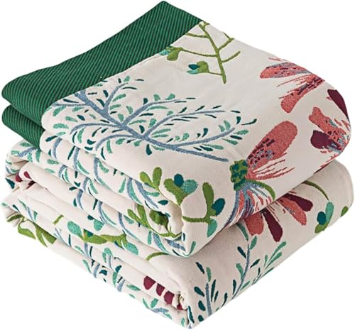 Boho Throw Blanket for Bed 100% Cotton Bohemian Blankets Ultra Soft Woven Muslin Decorative Blankets All Seasons Vintage Quilt Knitted Blanket for Sofa Chair(Green, 50"x60") - color: P-3-green, size: 50"x60"