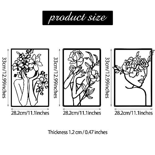CHENGU 3 Pieces Metal Minimalist Abstract Woman Wall Art Line Drawing Wall Art Decor Single Line Female Home Hanging for Kitchen Bathroom Living Room - style: Classic